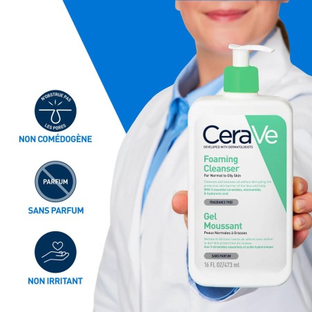 CeraVe Gel Moussant Nettoyant pour Peaux Normales à Grasses - 473ml