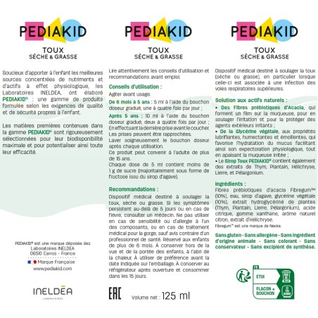 Pediakid Sirop Toux Sèche & Grasse Goût Citron – 125 ml