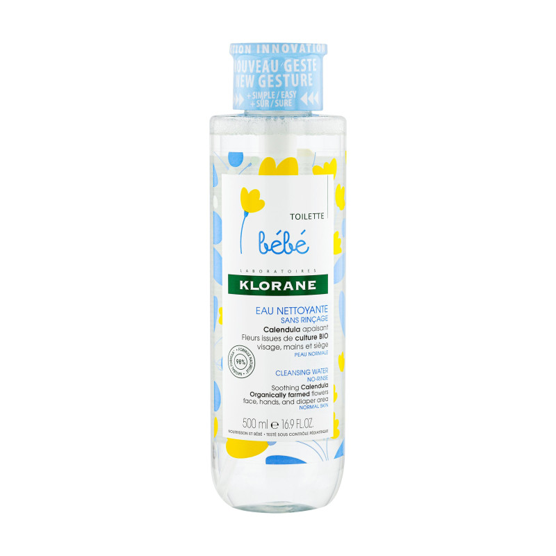 KLORANE BÉBÉ – Eau Nettoyante Douceur Sans Rinçage (500 ml).