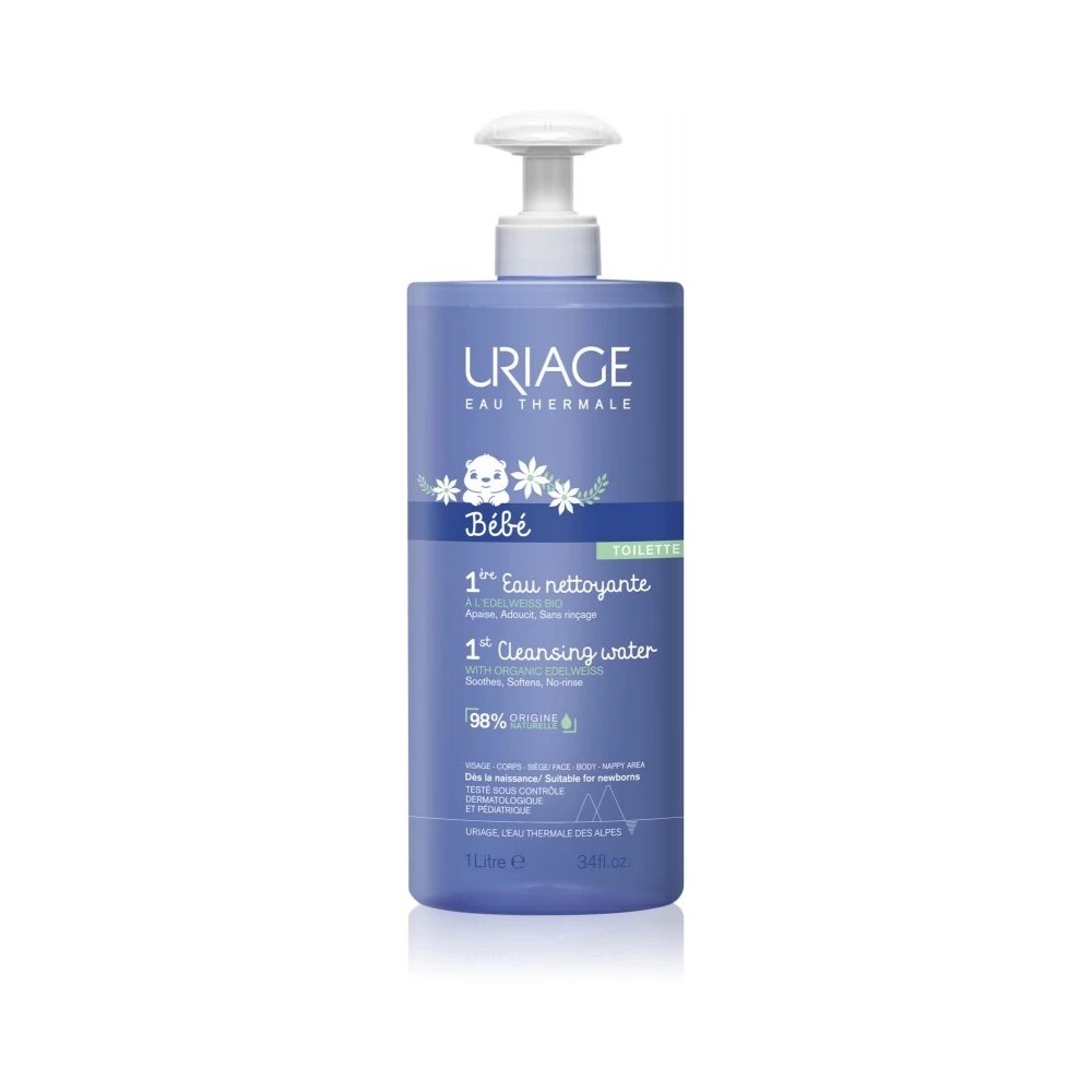 Uriage Bébé 1ère Eau Nettoyante sans Rinçage Flacon Pompe 1 Litre