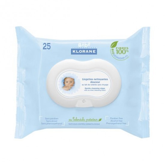 Klorane Lingettes nettoyantes douceur visage et mains 25 lingettes Klorane Lingettes nettoyantes douceur visage et mains 25 lingettes