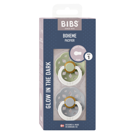 2 Sucettes BIBS Bohème Ronde Sage / Cloud - GLOW