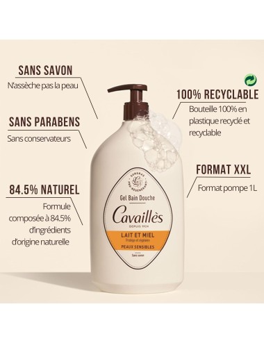 Rogé Cavaillès Gel Surgras Actif Bain Douche Lait et Miel - 1 Litre