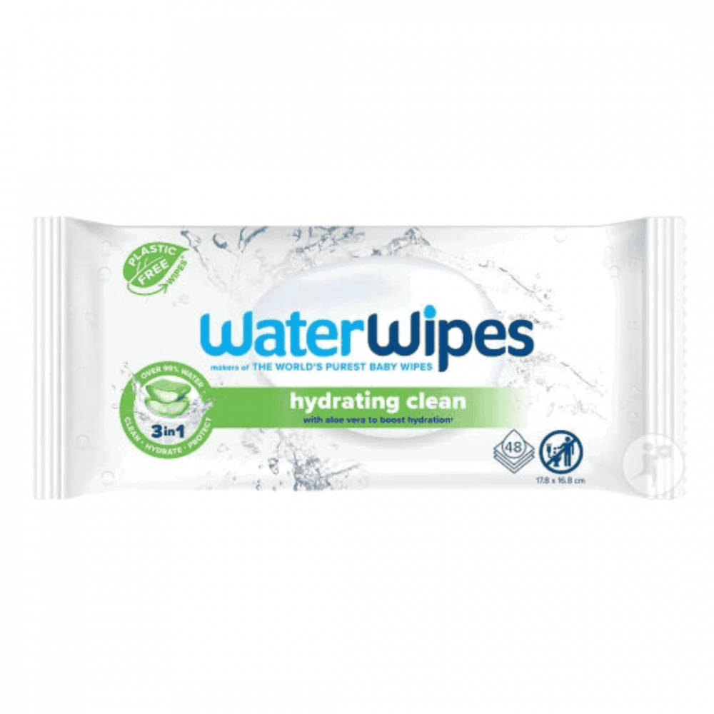 WaterWipes Lingettes Hydrating Clean à l'Aloe Vera – Paquet de 48