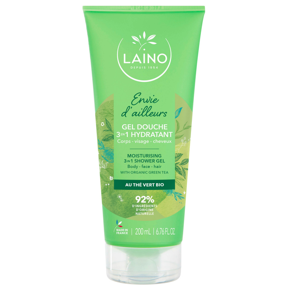 Laino Gel Douche 3-en-1 Envie d'Ailleurs au Thé Vert Bio – 200 ml