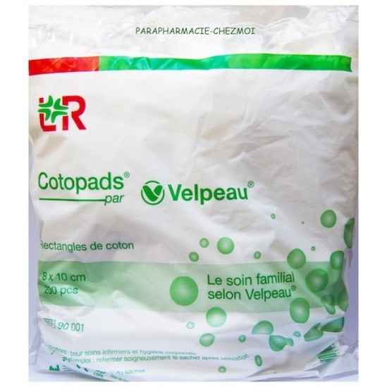 Cotopads 200 rectangles de coton hydrophile 10x8cm Cotopads 200 rectangles de coton hydrophile 10x8cm