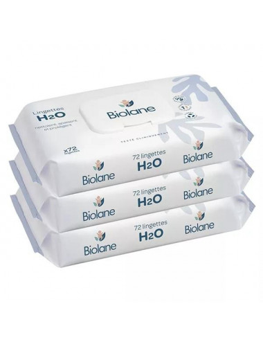 Biolane Pack Éco Lingettes H2O Biodégradables – 3 x 72 Unités
