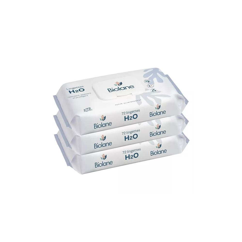 Biolane Pack Éco Lingettes H2O Biodégradables – 3 x 72 Unités