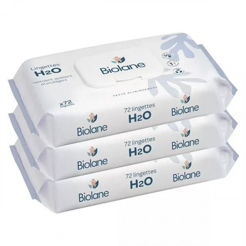 Biolane Pack Éco Lingettes H2O Biodégradables – 3 x 72 Unités