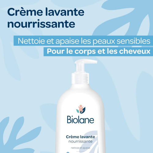 Biolane Crème Lavante Nourrissante Peaux Sèches Corps et Cheveux – 750 ml