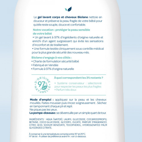 Biolane Gel Lavant Doux Corps et Cheveux 2-en-1 – 200 ml, 350 ml & 750 ml
