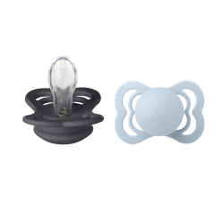 2 Sucettes BIBS Suprème Symétrique Iron / Baby Blue