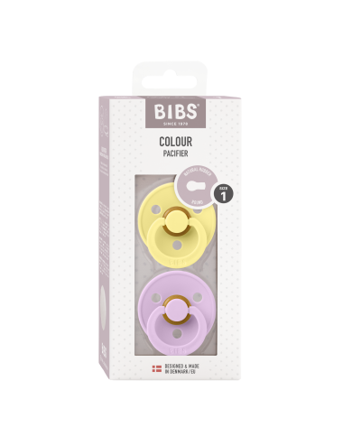 2 Sucettes BIBS Colour Ronde Sunshine / Violet sky