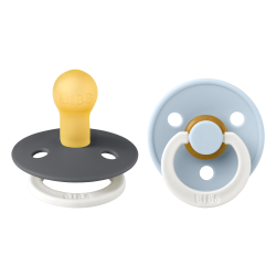 2 Sucettes BIBS Colour Ronde Babyblue / Iron - GLOW