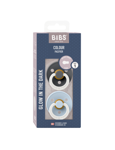 2 Sucettes BIBS Colour Ronde Babyblue / Iron - GLOW