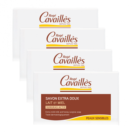 Rogé Cavaillès Savon Surgras Extra-Doux Lait et Miel Lot de 3x250g + 1 Gratuit Rogé Cavaillès Savon Surgras Extra-Doux Lait et Miel Lot de 3x250g + 1 Gratuit