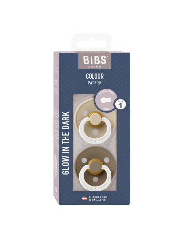 2 Sucettes BIBS Colour Ronde Dark Oak / Vanilla - GLOW)