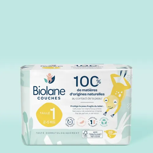 Biolane Couches Écologiques Taille 1 (2-5 kg) – Pack de 28
