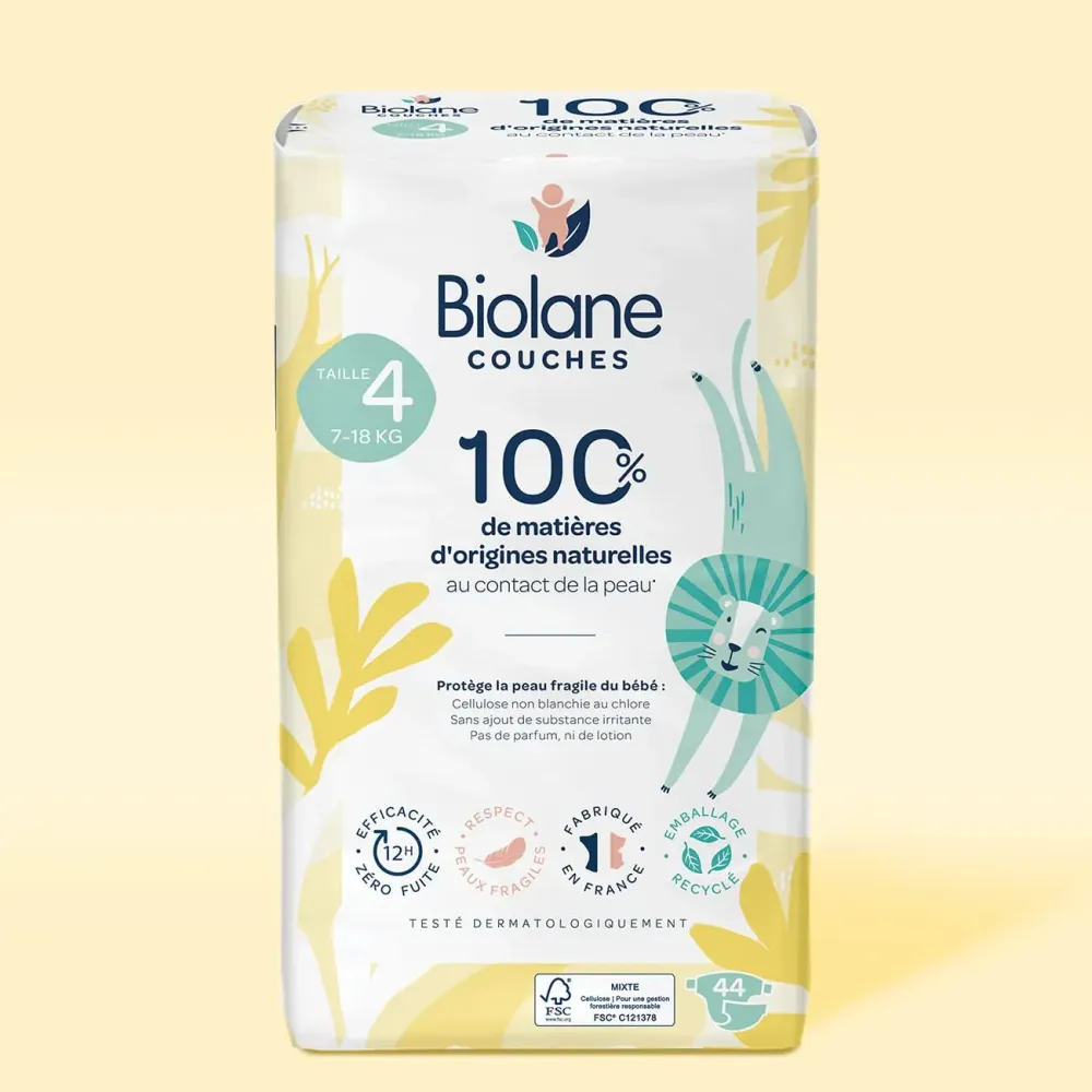 Biolane Couches Écologiques Taille 4 (7-18 kg) – Pack de 44
