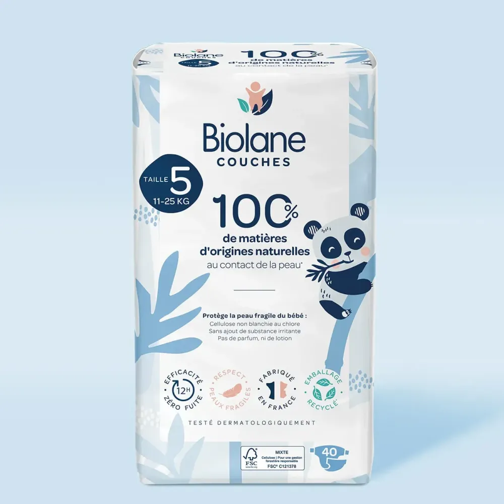 Biolane Couches Écologiques Taille 5 (11-25 kg) – Pack de 40