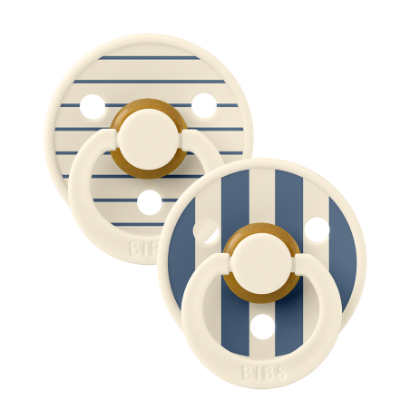 2 Sucettes BIBS Colour Ronde Studio Ivory Steel Blue Mix