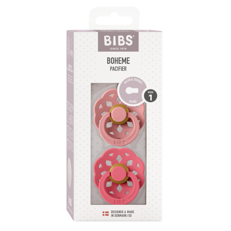 2 Sucettes BIBS Bohème Ronde Dusty Pink / Coral