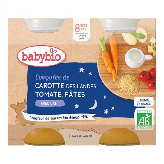 Babybio compotée de carotte tomate pâtes dès 8 mois 2x200g Babybio compotée de carotte tomate pâtes dès 8 mois 2x200g