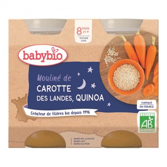 Babybio mouliné de carotte & quinoa dès 8 mois 2x200g Babybio mouliné de carotte & quinoa dès 8 mois 2x200g