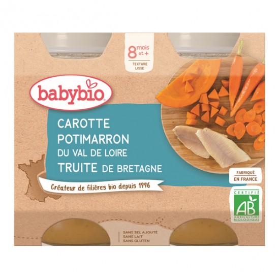 Babybio carotte pottimarron & truite dès 8 mois 2x200g Babybio carotte pottimarron & truite dès 8 mois 2x200g