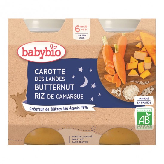 Babybio carotte des Landes butternut riz de Camargue dès 6 mois 2x200g Babybio carotte des Landes butternut riz de Camargue dès 6 mois 2x200g