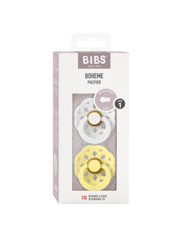 2 Sucettes BIBS Bohème Ronde White/Sunshine