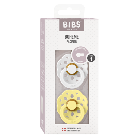 2 Sucettes BIBS Bohème Ronde White/Sunshine