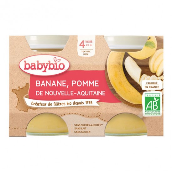 Babybio banane pomme de Nouvelle-Aquitaine dès 4 mois 2x130g Babybio banane pomme de Nouvelle-Aquitaine dès 4 mois 2x130g
