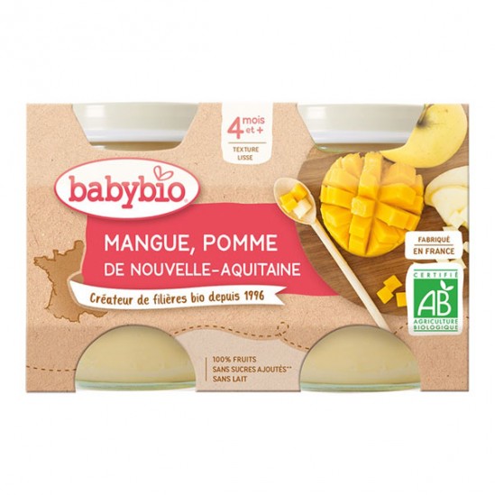 Babybio mangue pomme de Nouvelle-Aquitaine dès 4 mois 2x130g Babybio mangue pomme de Nouvelle-Aquitaine dès 4 mois 2x130g
