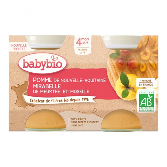 Babybio pomme mirabelle dès 4 mois 2x130g Babybio pomme mirabelle dès 4 mois 2x130g