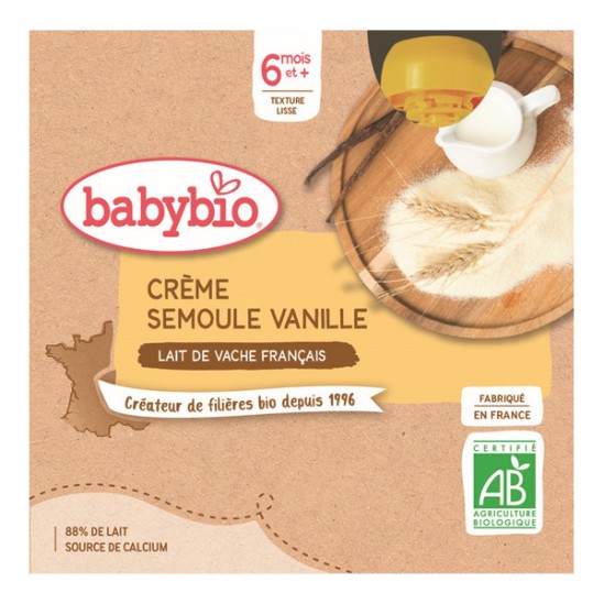 Babybio crème semoule vanille dès 6 mois 4 gourdes x 85g Babybio crème semoule vanille dès 6 mois 4 gourdes x 85g