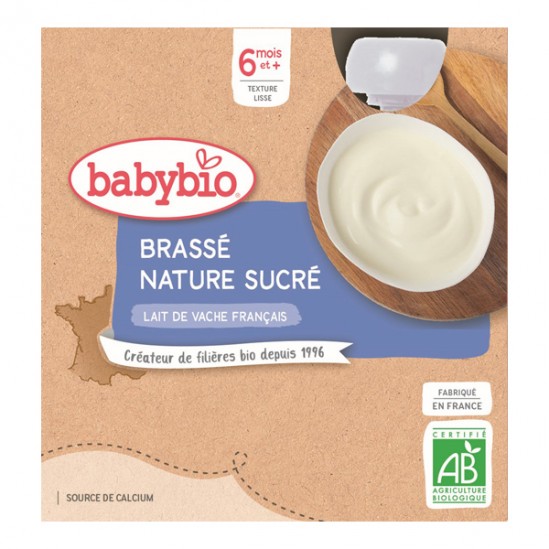 Babybio brassé nature sucré dès 6 mois 4 gourdes x 85g Babybio brassé nature sucré dès 6 mois 4 gourdes x 85g