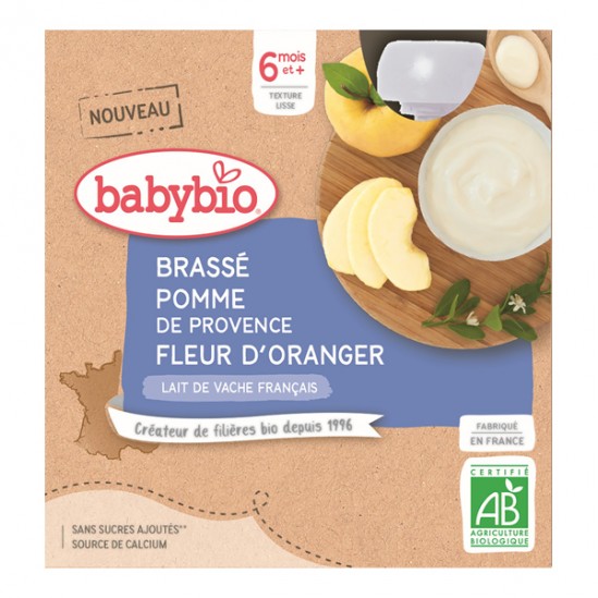 Babybio brassé pomme fleur d'oranger dès 6 mois 4 gourdes x 85g Babybio brassé pomme fleur d'oranger dès 6 mois 4 gourdes x 85g