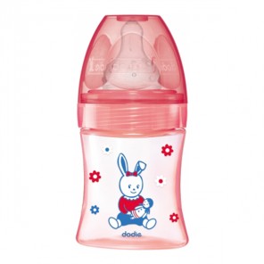 Dodie initiation+ biberon tétine 3vitesses débit 1 rose poupée 150ml