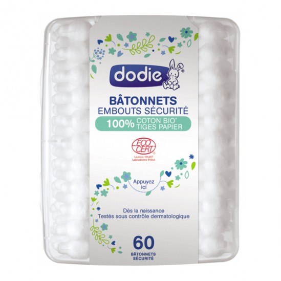 Dodie bâtonnets bébé embouts sécurité bio x60 Dodie bâtonnets bébé embouts sécurité bio x60