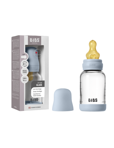 BIBS Biberon en verre 120 ml  Latex - Baby Blue