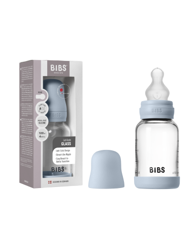 BIBS Biberon en verre 120 ml  Silicone- Baby Blue