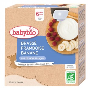 Babybio brassé framboise banane pack de 4 gourdes de 85g