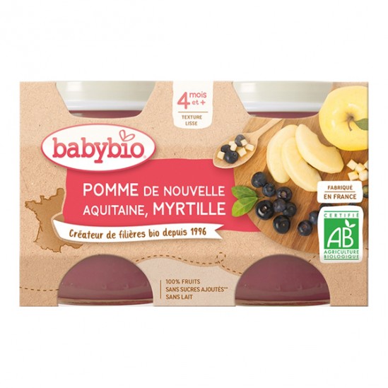 Babybio pomme & myrtille 4 mois et+ lot de 2x130g Babybio pomme & myrtille 4 mois et+ lot de 2x130g