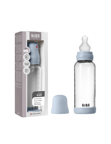 BIBS Biberon en verre 240 ml  Silicone- Baby Blue