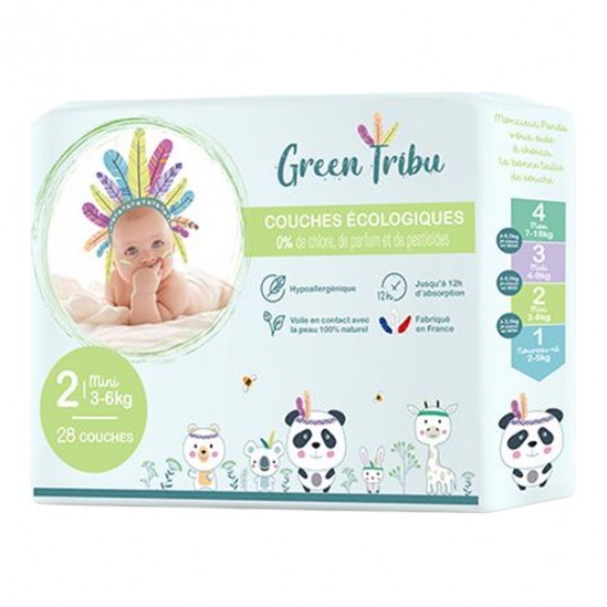 Green Tribu 22 couches hypoallergénique pour bébé taille 4 - 7 à 18kg Green Tribu 22 couches hypoallergénique pour bébé taille 4 - 7 à 18kg