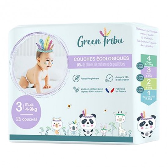 Green Tribu 22 couches hypoallergénique pour bébé taille 4 - 7 à 18kg Green Tribu 22 couches hypoallergénique pour bébé taille 4 - 7 à 18kg