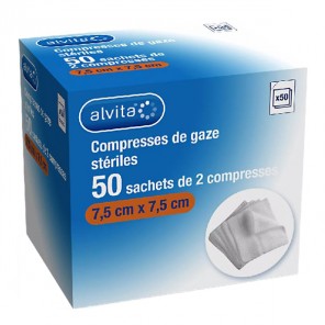 Alvita compresses stériles en non-tissé 50 sachets de 2 compresses