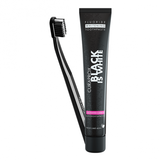 Curaprox Black is White Set dentifrice au charbon 90ml + brosse à dents Curaprox Black is White Set dentifrice au charbon 90ml + brosse à dents