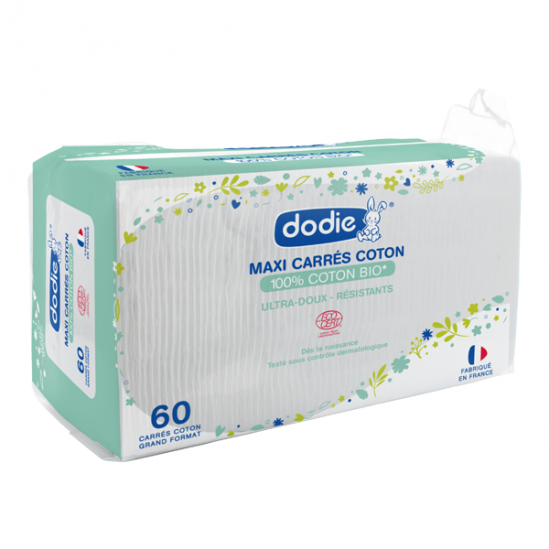Dodie maxi carrés coton bio 60 pièces Dodie maxi carrés coton bio 60 pièces